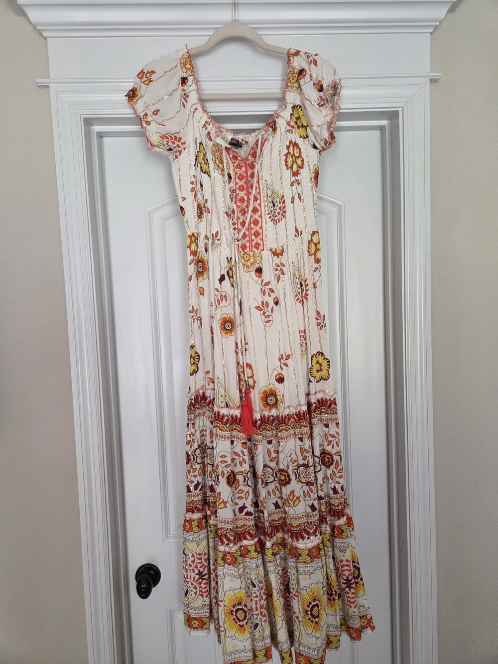 Me 2 Magic Boho Floral Tie-Front Maxi Dress in Ivory and Yellow